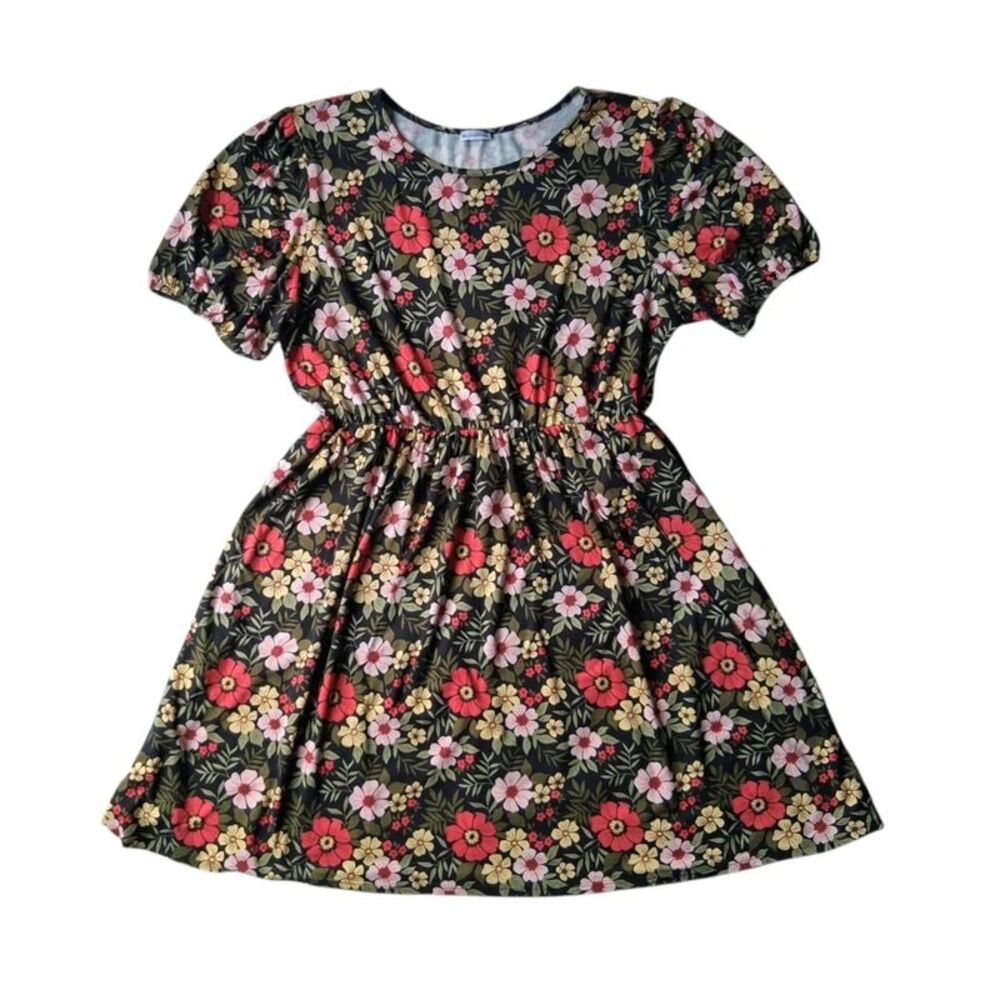 Egs California Black Multicolor Floral Short Sleeve Plus Size Dress Women's 2XL